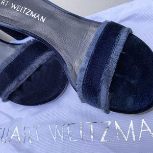 Stuart Weitzman Navy Velvet Frayed Navy Size 6.5
